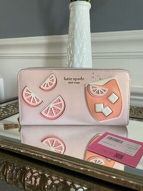 Kate Spade Tini Grapefruit Embellished Continental Novelty Wallet- New